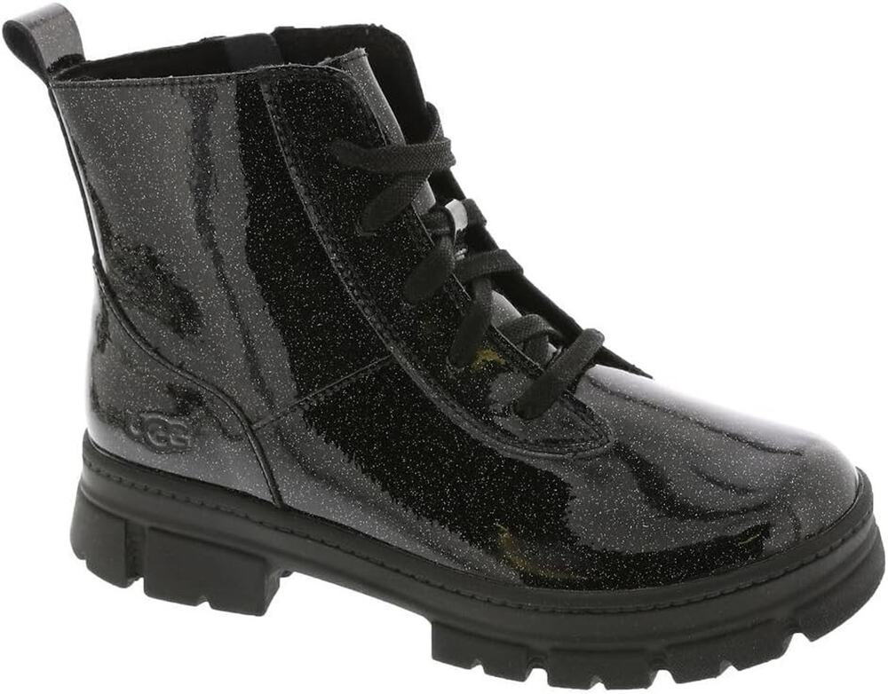 New In Box UGG Unisex-Child Ashton Lace Up Glitter Boot Black, 6 Toddler NIB